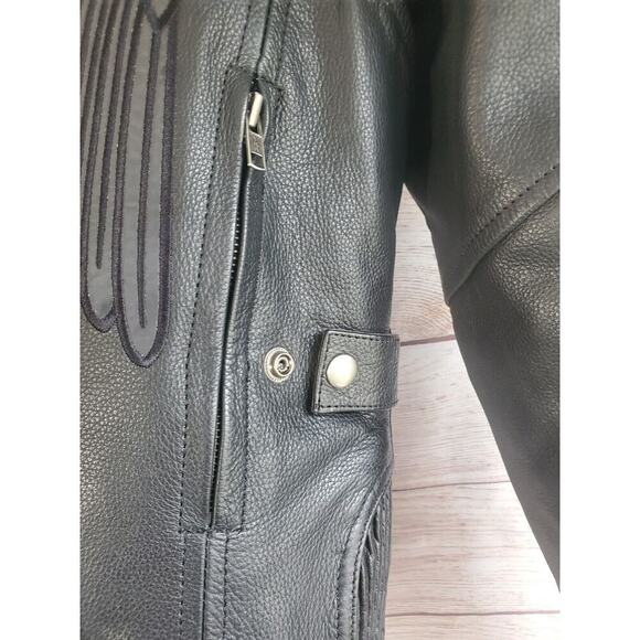 Leather Motorcycle Jacket Women Small Leather FREEDOM THIRTEEN ANGEL WINGS LINED - Picture 4 of 12